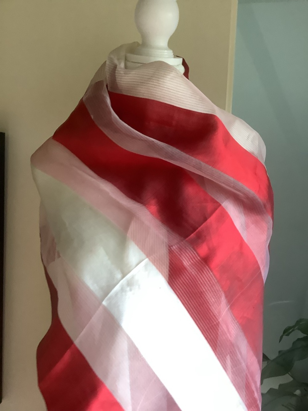Worth Red and White Striped Silk Wrap Scarf